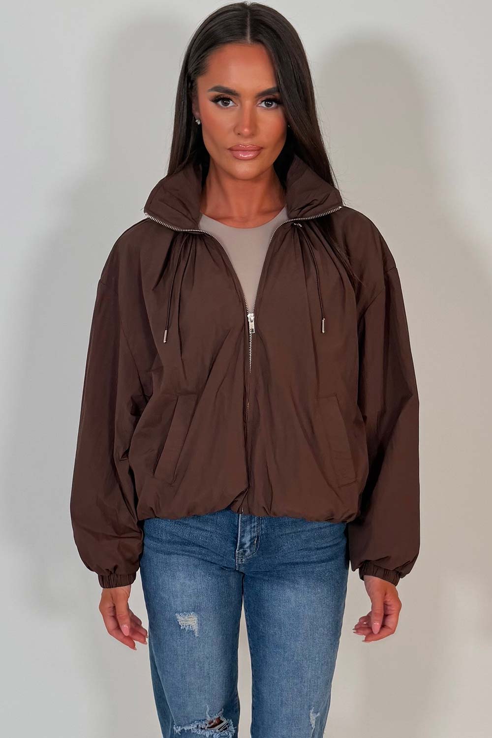 Funnel Neck Jacket Brown