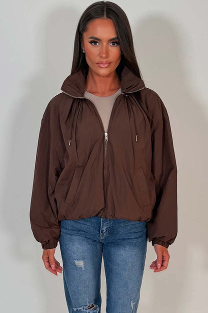Funnel Neck Jacket Brown