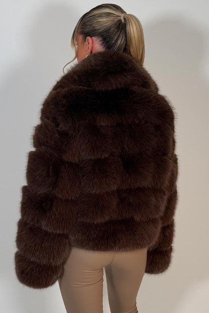 Faux Fur Coat With Collar Brown