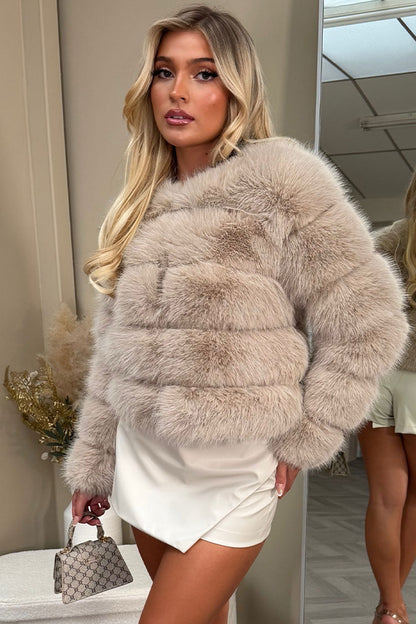 Beige Faux Fur Bubble Coat