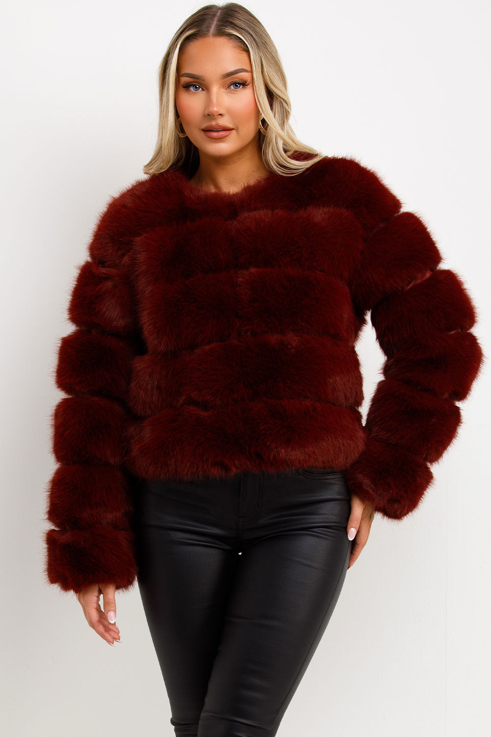 Faux Fur Bubble Coat Burgundy