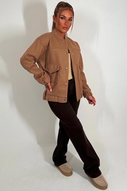 Bomber Jacket With Pockets Taupe