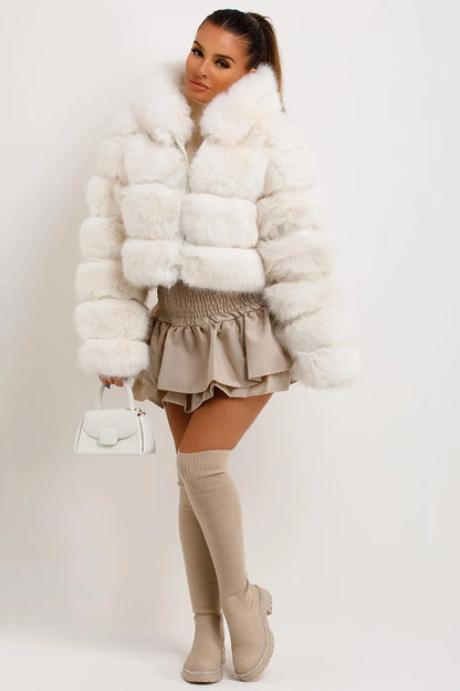 White Faux Fur Coat With Hood