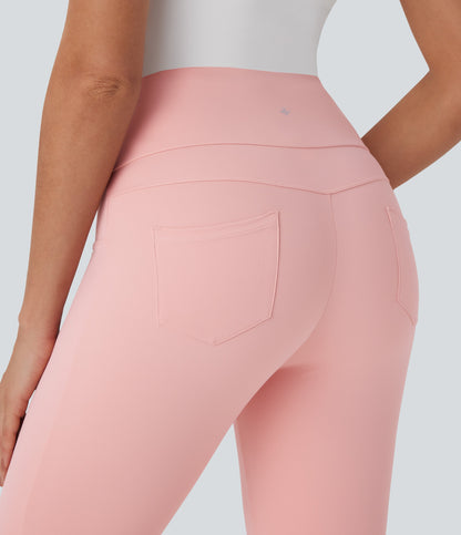 Mid Rise Lace Up Capri Casual Pants with Pockets