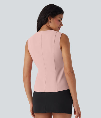 V Neck Wrapped Crisscross Lace Up Work Vest