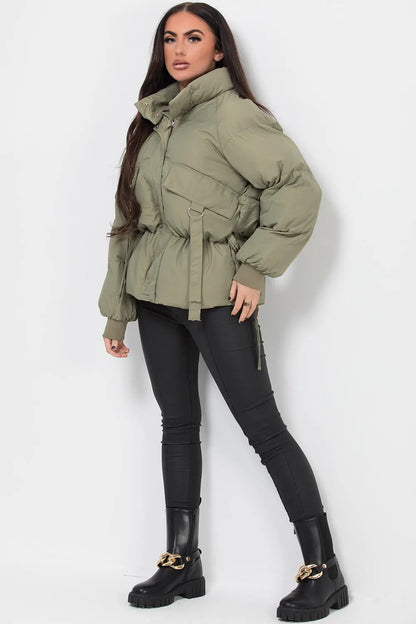 Puffer Jacket With Pocket Detail Khaki