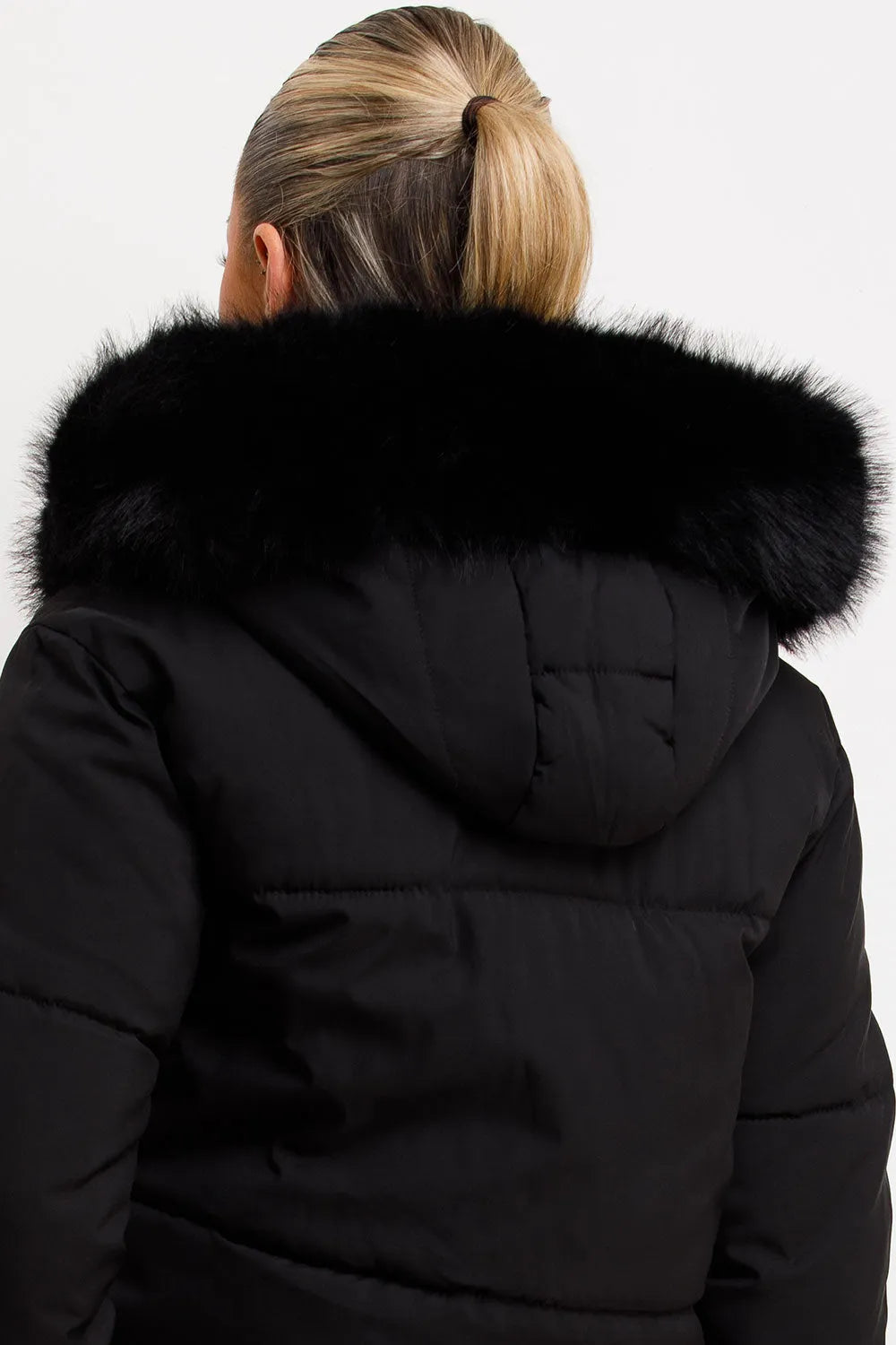 Bomber Jacket With Fur Hood And Trim Black