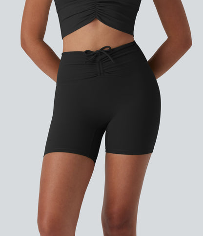 UltraSculptTM High Waisted Drawstring Ruched Yoga Biker Shorts 5'' with Pocket