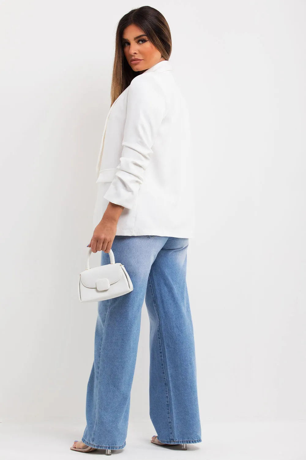 Off White Ruched Sleeve Blazer