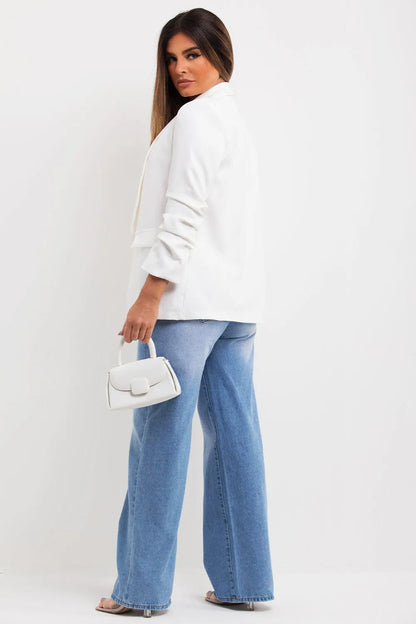 Off White Ruched Sleeve Blazer