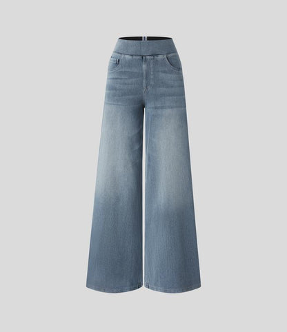 2026🔥FlexTM High Waisted Multiple Pockets Washed Stretchy Knit Casual Bootcut Jeans