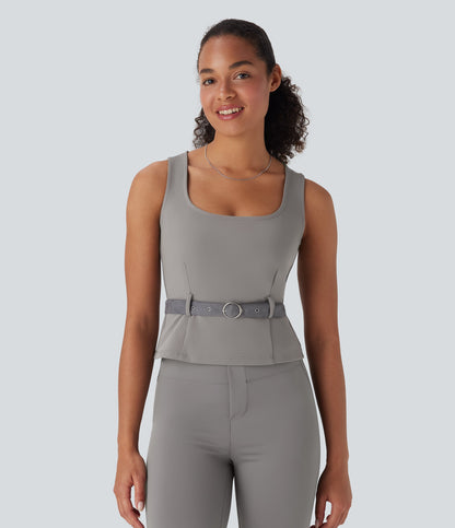Square Neck Belted Work Tank Top