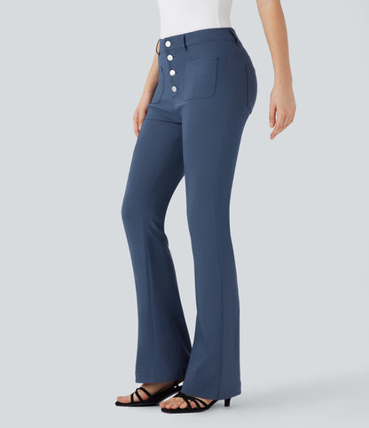Mid Rise Denim Like Work Pants with Pockets