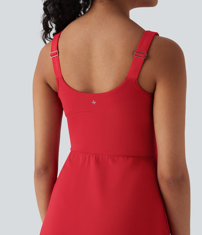 SoftlyZeroTM Plush Push-Up Molded Cups Zipper 2-in-1 Yoga Active Dress with Pockets-Easy Peezy-D/DD/DDD/F