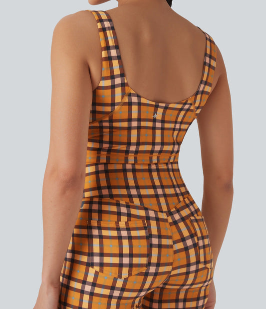 V Neck Plaid Cool Touch Cropped Yoga Tank Top