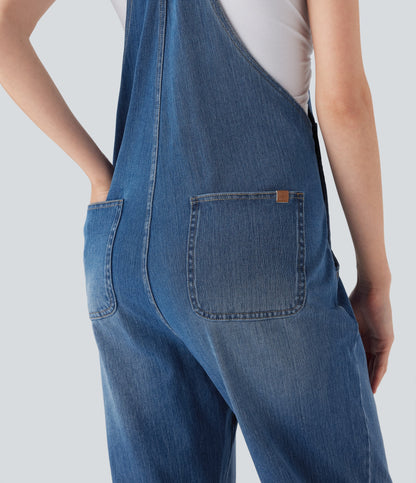 FlexTM Straight Leg Denim Casual Overalls with Pockets