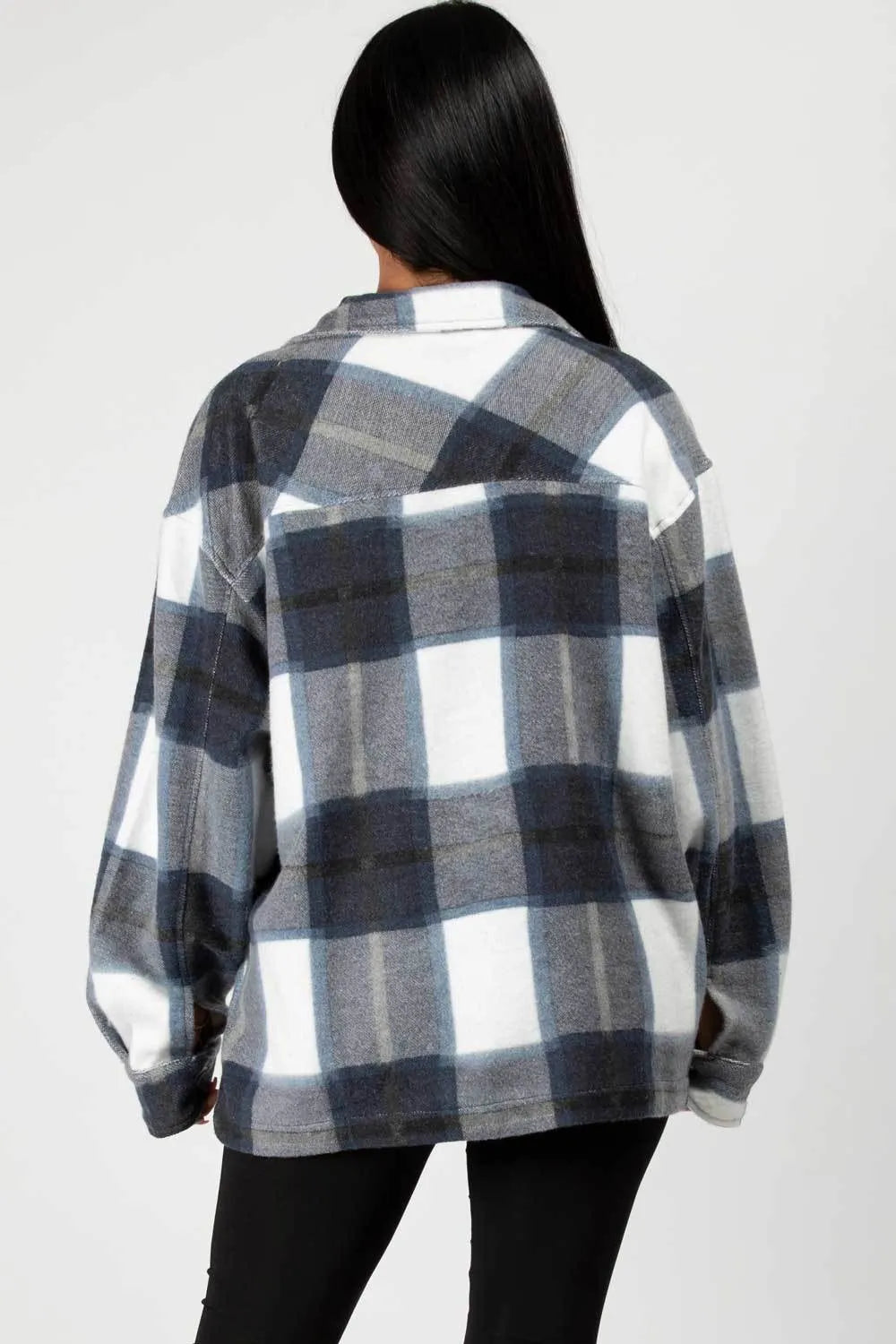 Navy Check Oversized Shacket Shirt Jacket