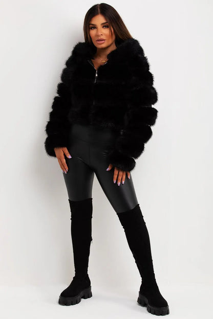 Faux Fur Coat With Hood Black