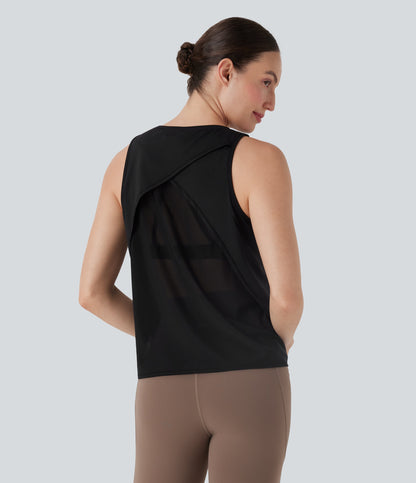 Crossover Contrast Mesh Yoga Sports Top