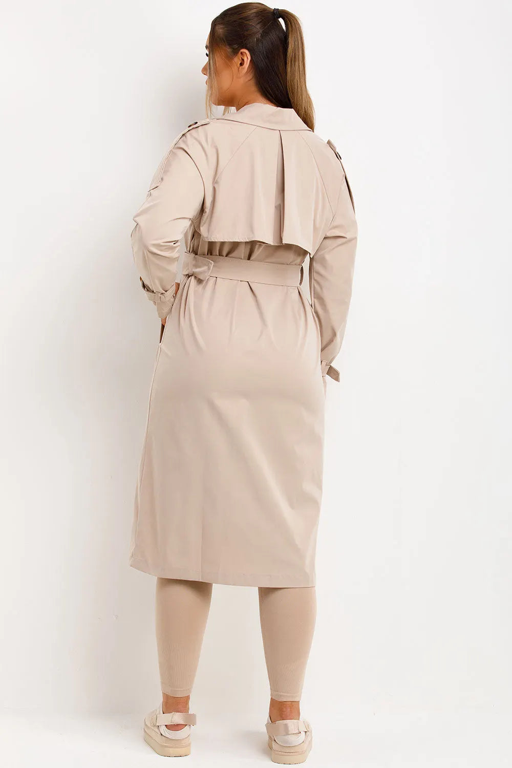 Trench Coat With Waist Belt Beige