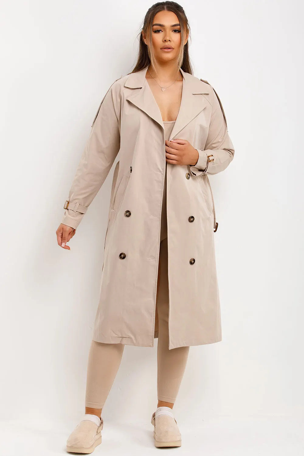 Trench Coat With Waist Belt Beige