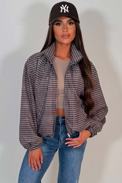 Check Jacket With Funnel Neck