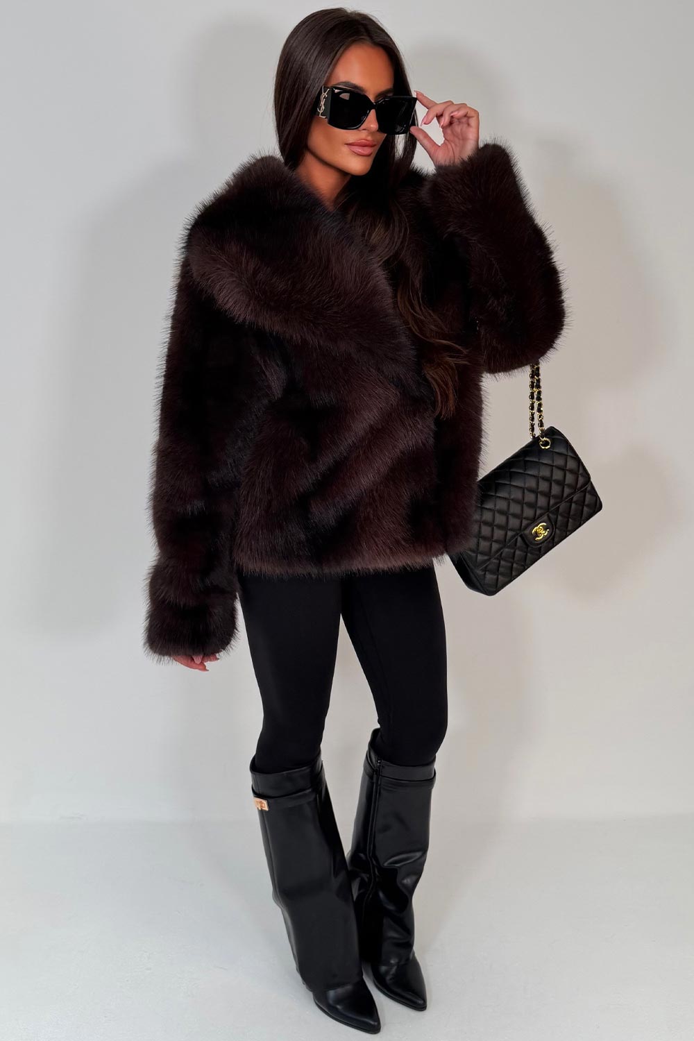 Faux Fur Jacket Collared Brown Colourway