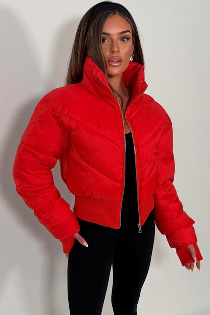 Cropped Puffer Jacket Red