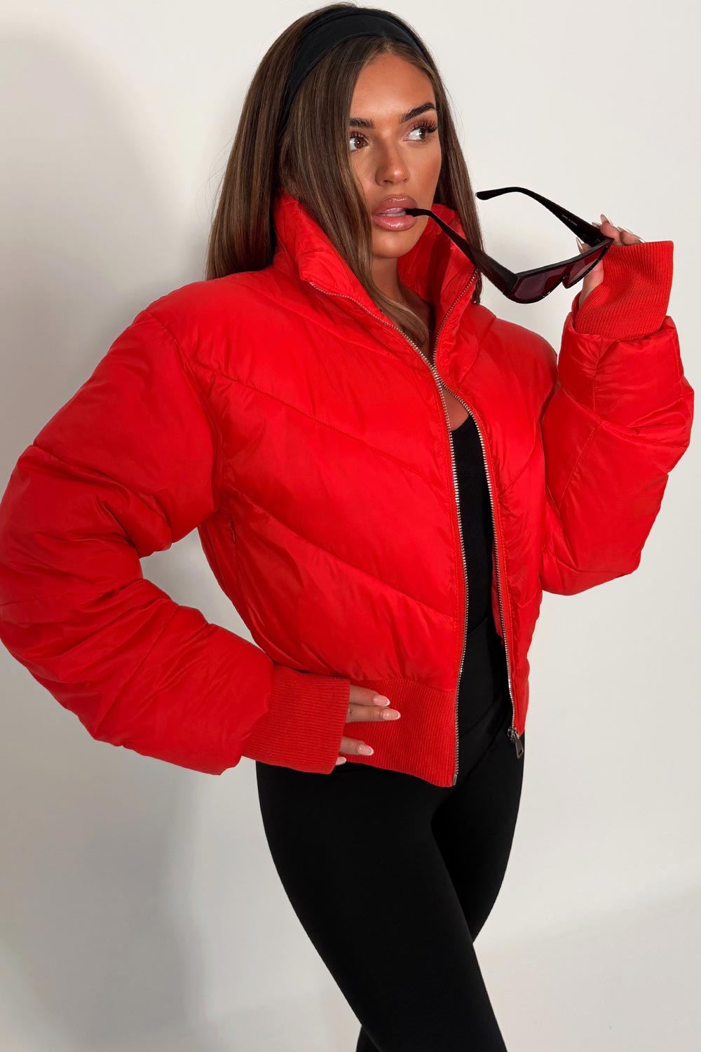 Cropped Puffer Jacket Red