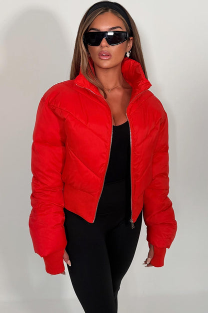 Cropped Puffer Jacket Red