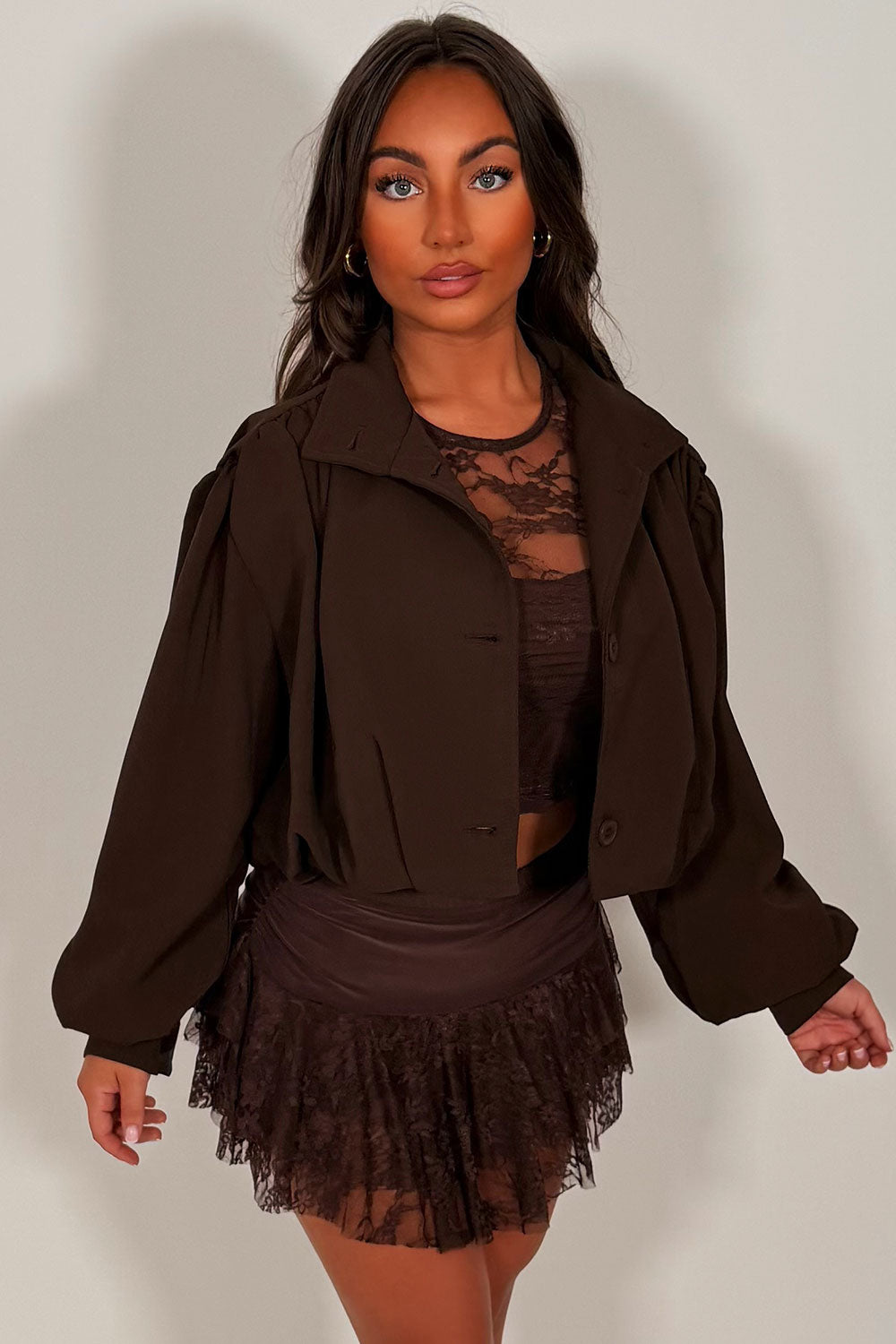 Bomber jacket With Funnel Neck Brown