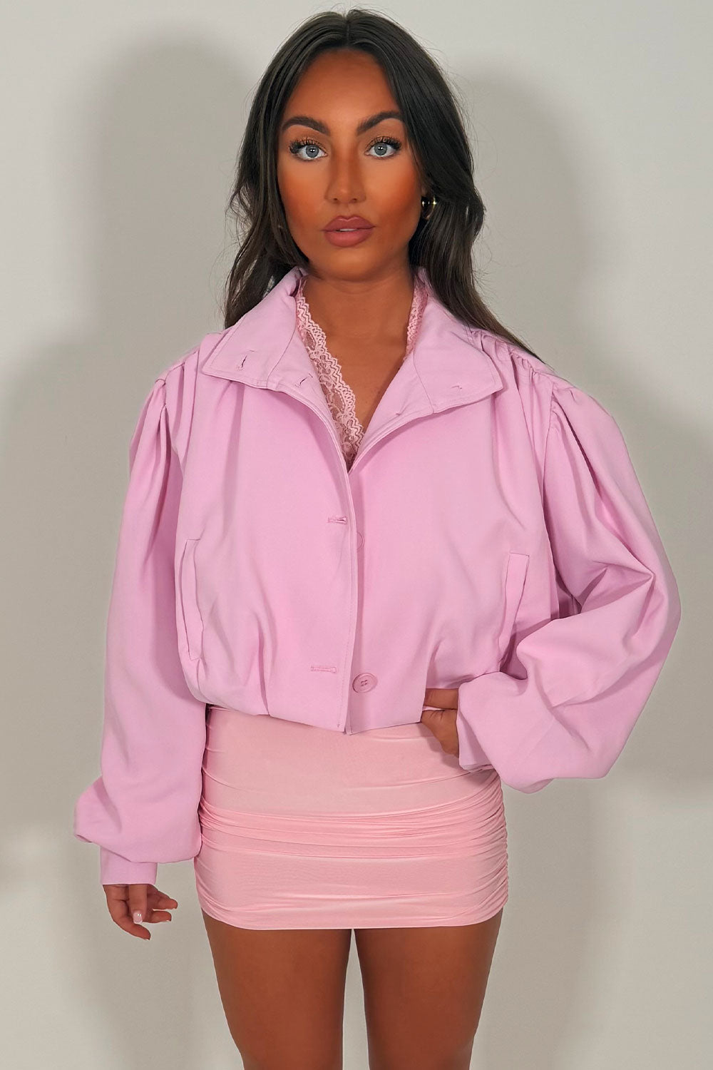 Bomber jacket With Funnel Neck Pink