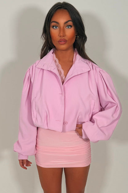 Bomber jacket With Funnel Neck Pink