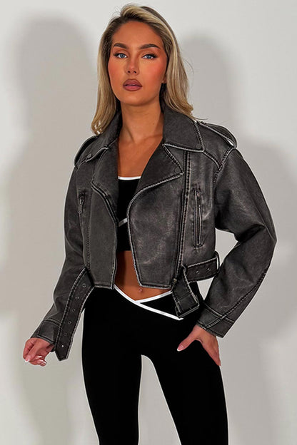 Faux Leather Jacket Grey