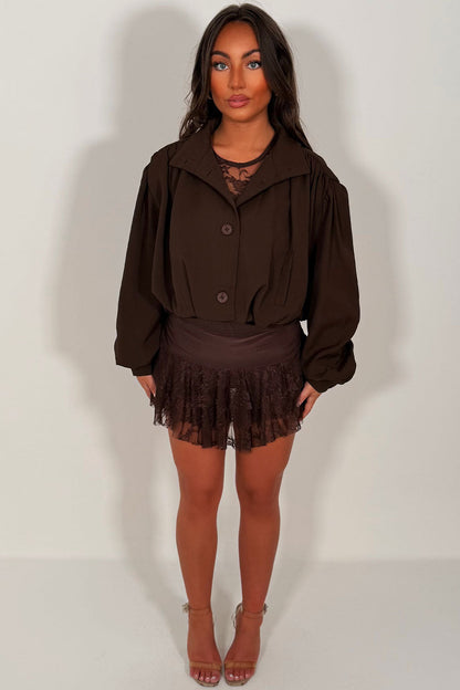 Bomber jacket With Funnel Neck Brown