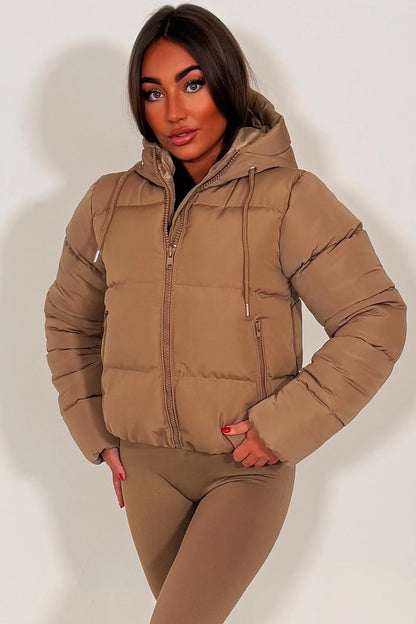 Hooded Puffer Jacket Beige