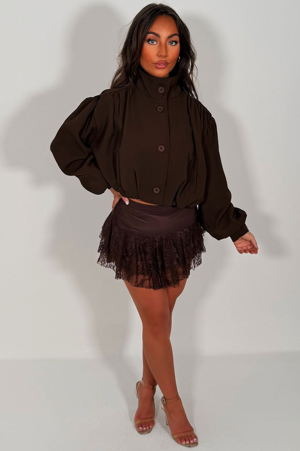 Bomber jacket With Funnel Neck Brown