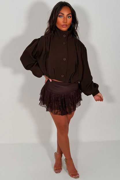 Bomber jacket With Funnel Neck Brown
