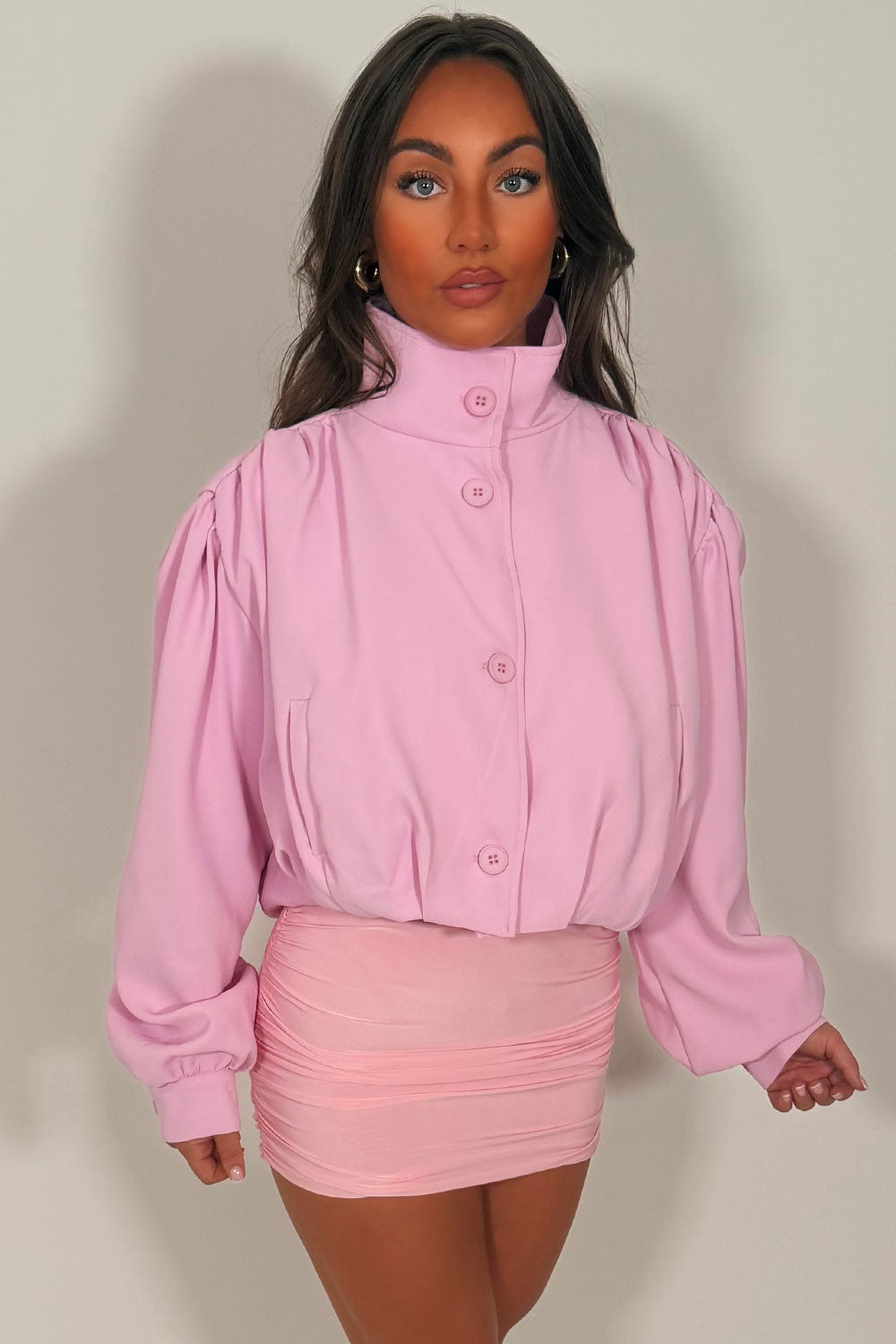 Bomber jacket With Funnel Neck Pink