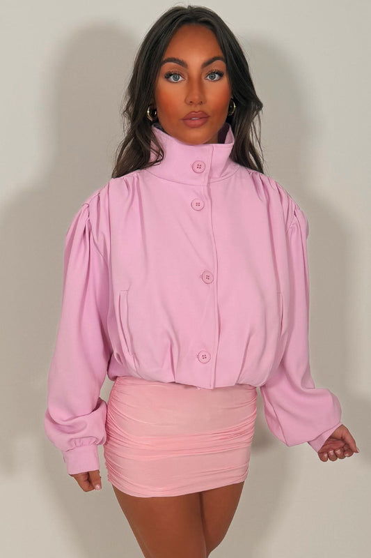 Bomber jacket With Funnel Neck Pink
