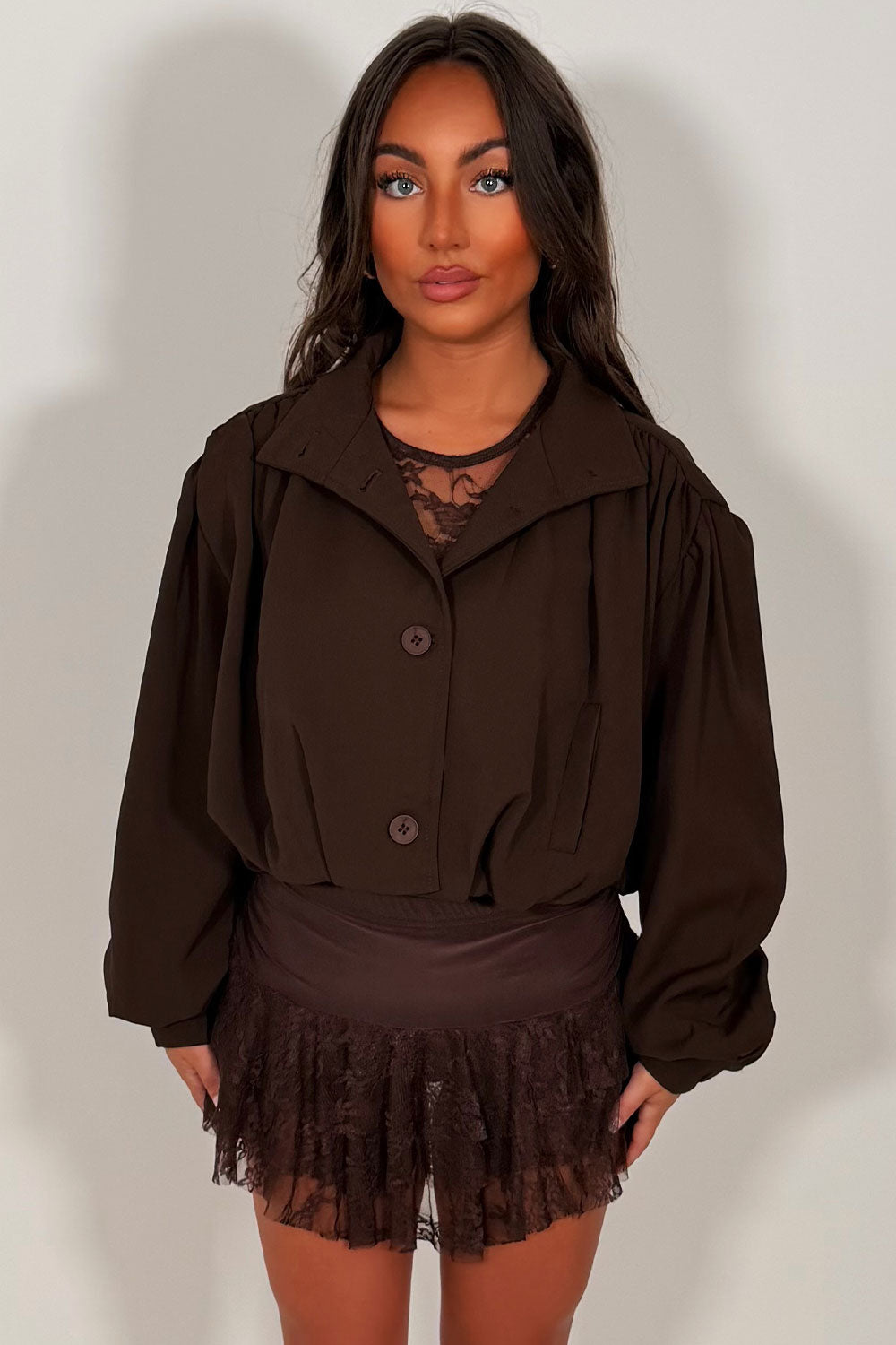 Bomber jacket With Funnel Neck Brown