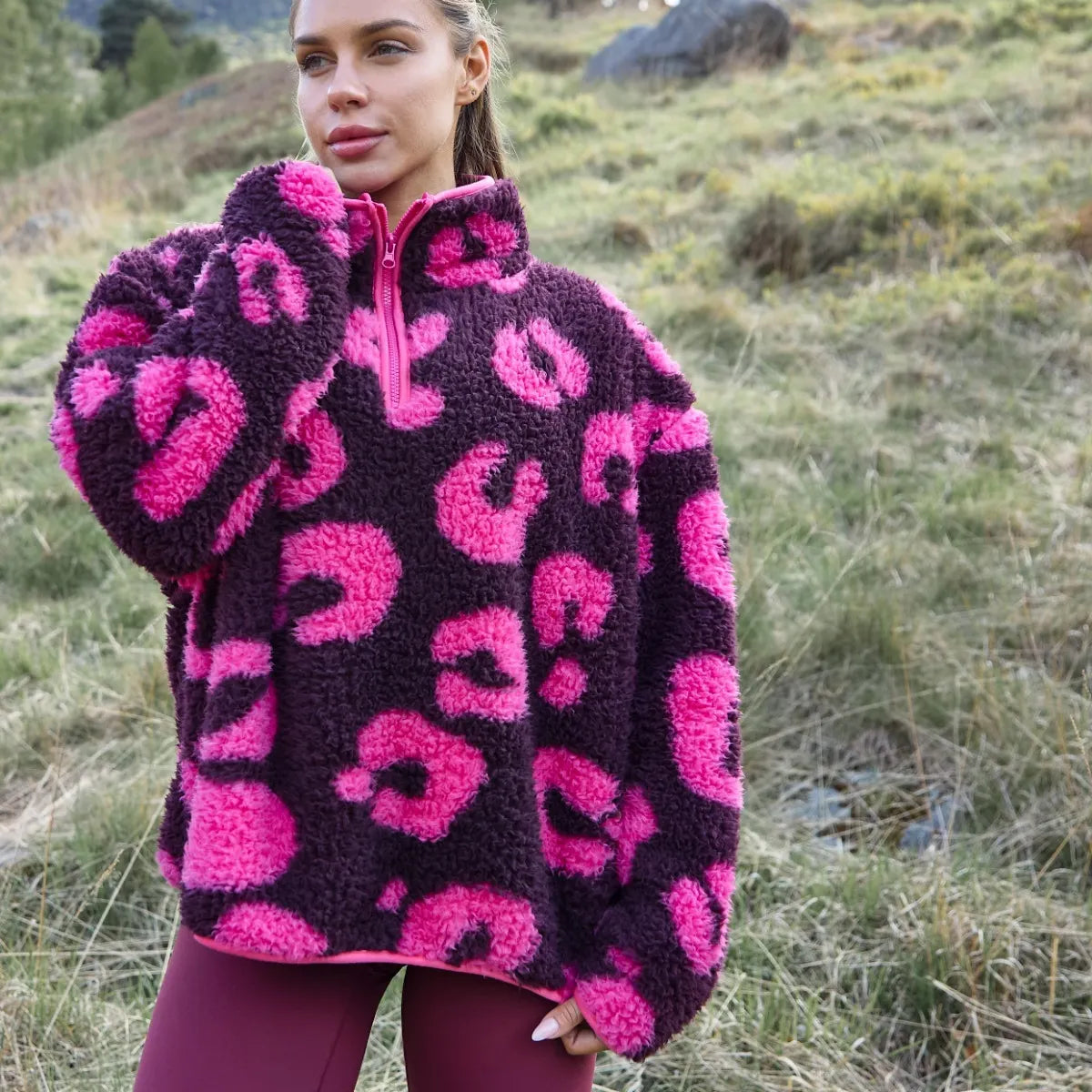 OHS Zip Fleece Soft Warm Cosy Outdoor Teddy Sherpa Long Cuff Sleeve Relaxed Fit Pull Over Hoodie Jacket Coat for Adults Kids