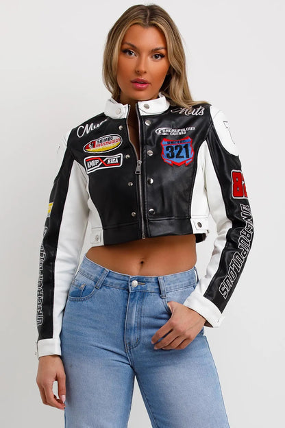 Faux Leather Racer Jacket Black