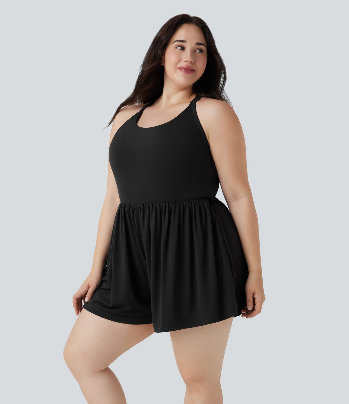 2-in-1 Plus Size Romper with Pockets-Easy Peezy Edition