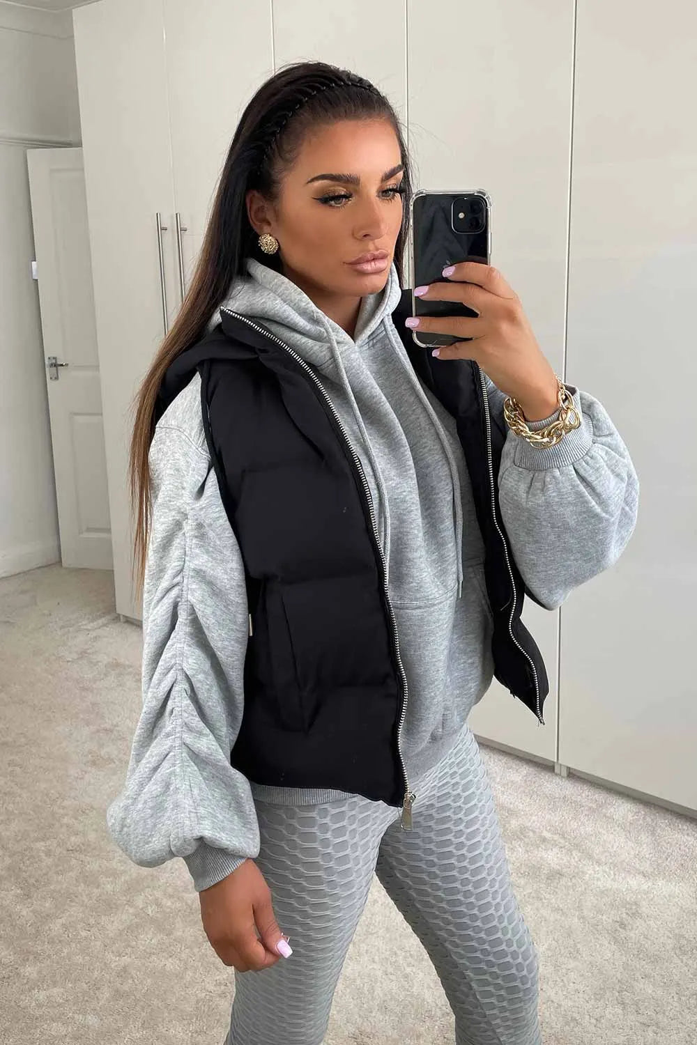 Black Hooded Gilet Sleeveless Jacket