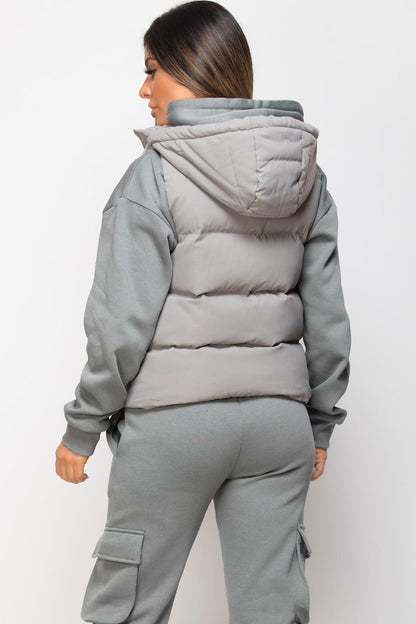 Hooded Padded Gilet Sleeveless Jacket Grey