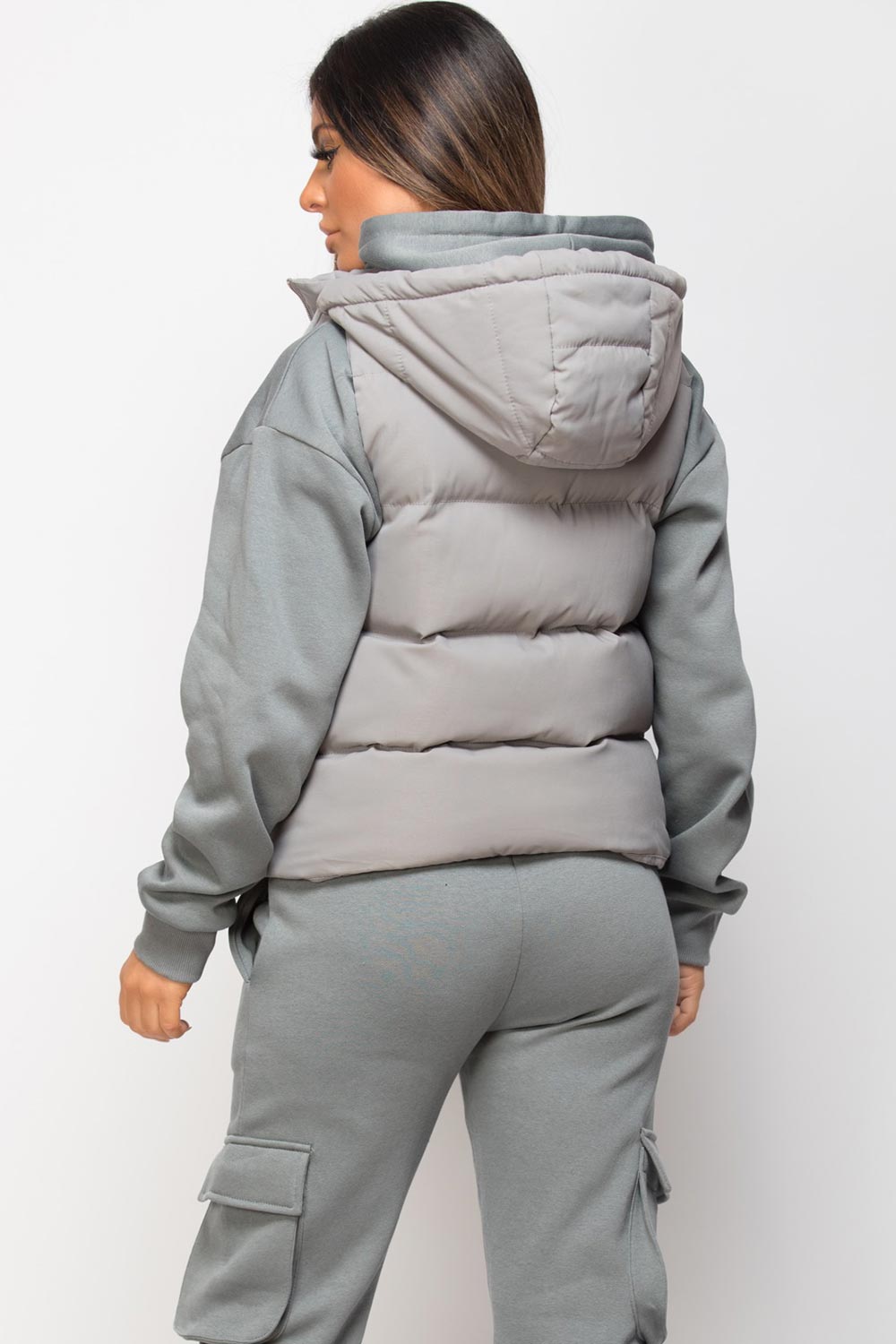 Hooded Padded Gilet Sleeveless Jacket Grey