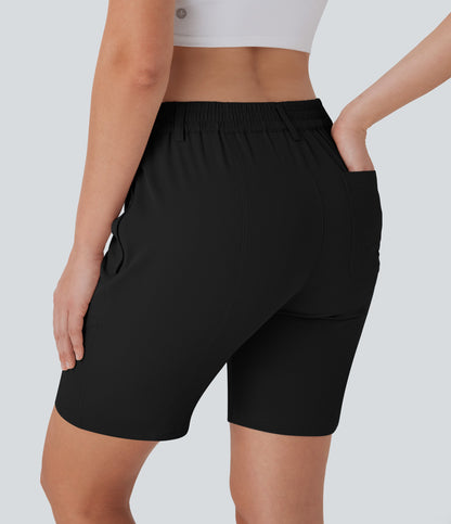 Quick Dry Mid Rise Casual Bermuda Shorts with Pockets-UPF 40+