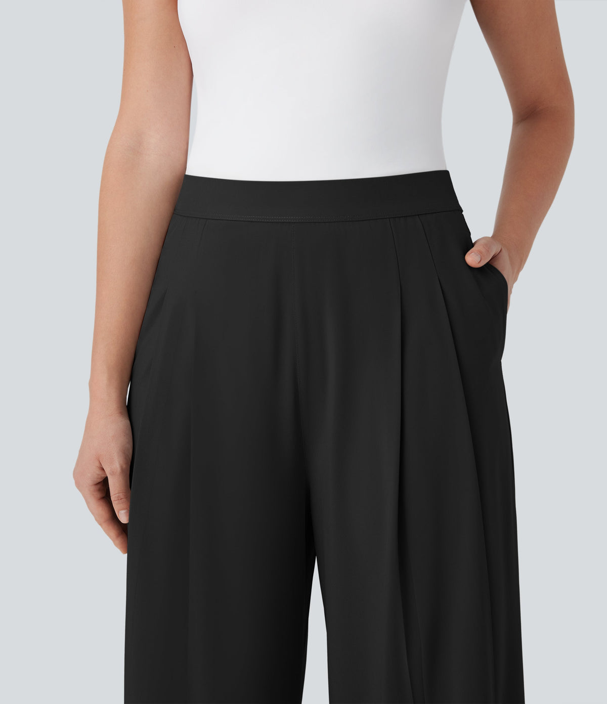 BreezefulTM High Waisted Wide Leg Quick Dry Work Pants with Pockets