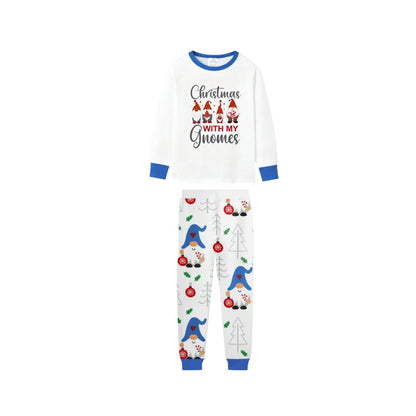 Christmas Family Holiday Blue Pajama Set Showcasing Gnome Print Design